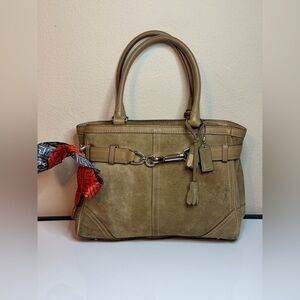Coach Hamptons Suede Shoulder Tote Bag in a Neutral Color Y2K